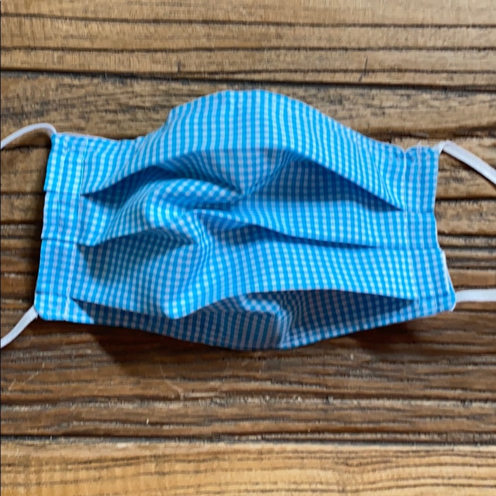 Turquoise and White Gingham Check Cotton Face Mask